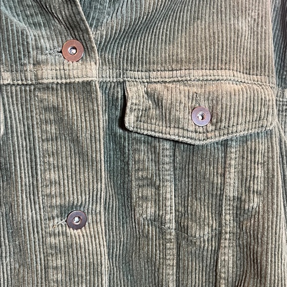 Zara Utility Corduroy Green Oversized Button Down Jacket Raw Hem Small - Picture 5 of 8